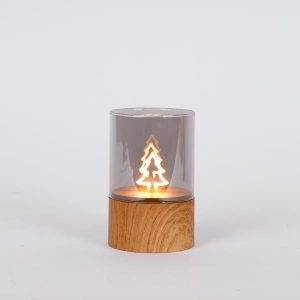 ΦΩΤΙΖΩΜΕΝΟ ΓΥΑΛΙΝΟ ΔΙΑΚΟΣΜΗΤΙΚΟ, ΜΕ ΔΕΝΤΡΟ ΣΤΟ ΕΣΩΤΕΡΙΚΟ, ΜΠΑΤΑΡΙΑΣ 2xAA, TIMER, 60 ΘΕΡΜΑ ΛΕΥΚΑ LED, 8x12,5cm, IP44 - Image 1