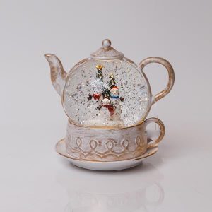 ΦΩΤΙΖΟΜΕΝΗ ΛΕΥΚΗ ΤΣΑΓΙΕΡΑ, ΜΕ ΝΕΡΟ ΣΤΟ ΕΣΩΤΕΡΙΚΟ, ΜΠΑΤΑΡΙΑΣ 3xAA, TIMER, 1 ΘΕΡΜΟ ΛΕΥΚΟ LED, 19*15*19cm, IP20 - Image 1