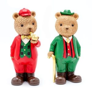 ΔΙΑΚΟΣΜΗΤΙΚΟ ΠΟΛΥΡΕΖΙΝ, ΑΡΚΟΥΔΑΚΙ VINTAGE, ΠΡΑΣΙΝΟ ΚΟΚΚΙΝΟ, 2 ΣΧΕΔΙΑ, 10x21cm - Image 1