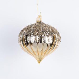 ΓΥΑΛΙΝΗ ΜΠΑΛΑ, ΧΡΥΣΗ, ΚΡΕΜΜΥΔΙ, ΜΕ ΓΥΑΛΙΝΟ ΓΚΛΙΤΕΡ, ΣΕΤ 2ΤΜΧ, 12cm - Image 1