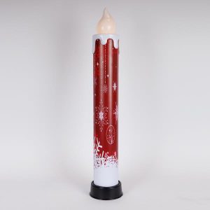 ΚΕΡΙ ΦΩΤΙΖΟΜΕΝΟ 14x82cm, ΚΟΚΚΙΝΟ ME XIΟΝΟΝΙΦΑΔΕΣ, ΜΕ ΚΙΝΗΣΗ ΣΤΗ ΦΛΟΓΑ, ΜΠΑΤΑΡΙΑΣ 3xAA, TIMER, 6 ΘΕΡΜΑ ΛΕΥΚΑ LED, IP44 - Image 1